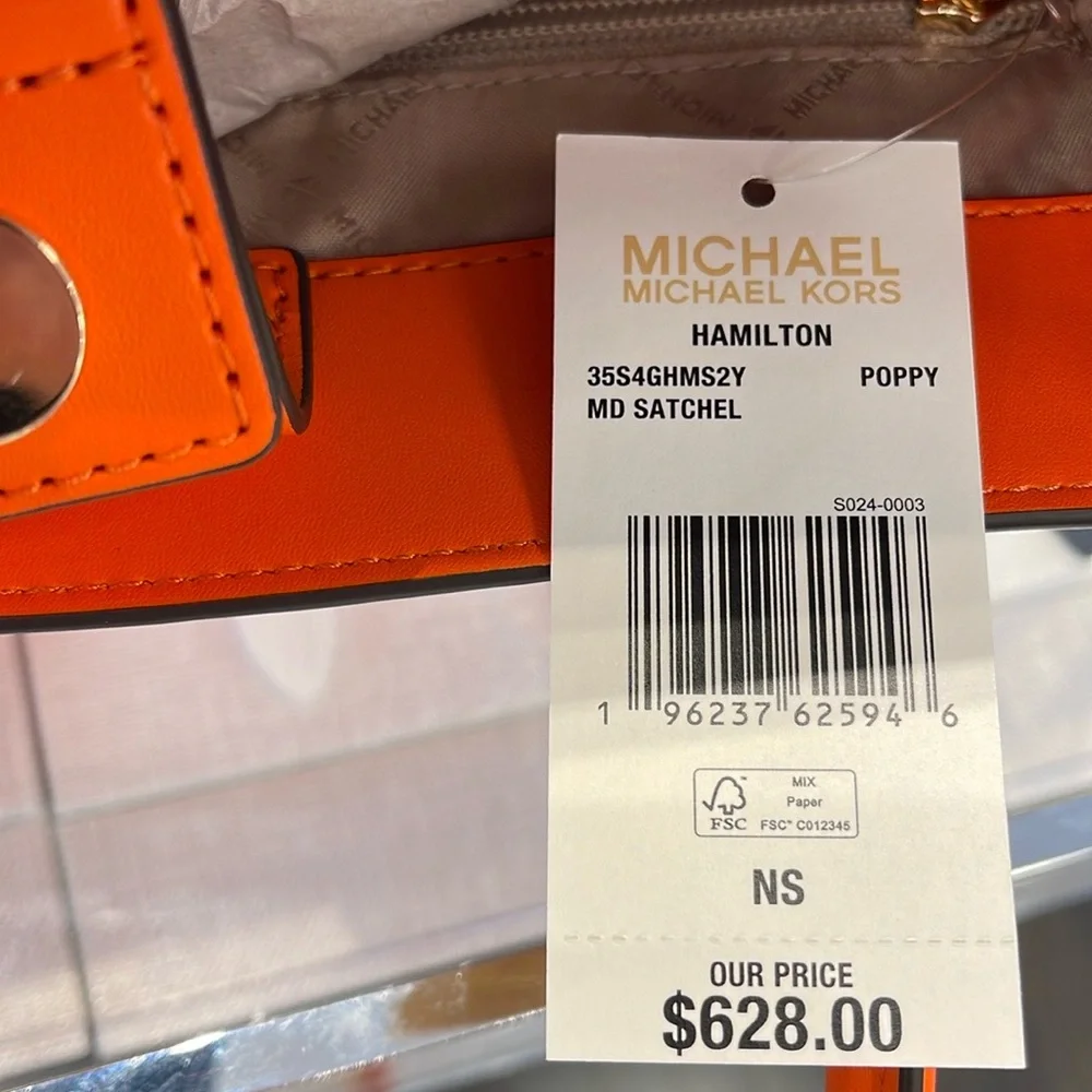 MICHAEL KORS HAMILTON MEDIUM SATCHEL 
 COLOR: POPPY 
NWT - Picture 9 of 16